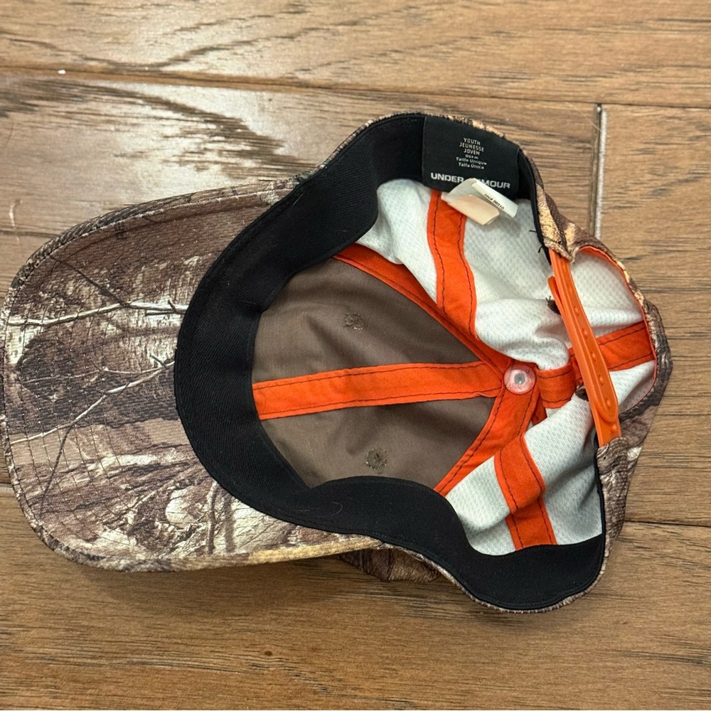 Under Armour Kids Woodland Camo Hat with Orange Logo - Picture 2 of 3